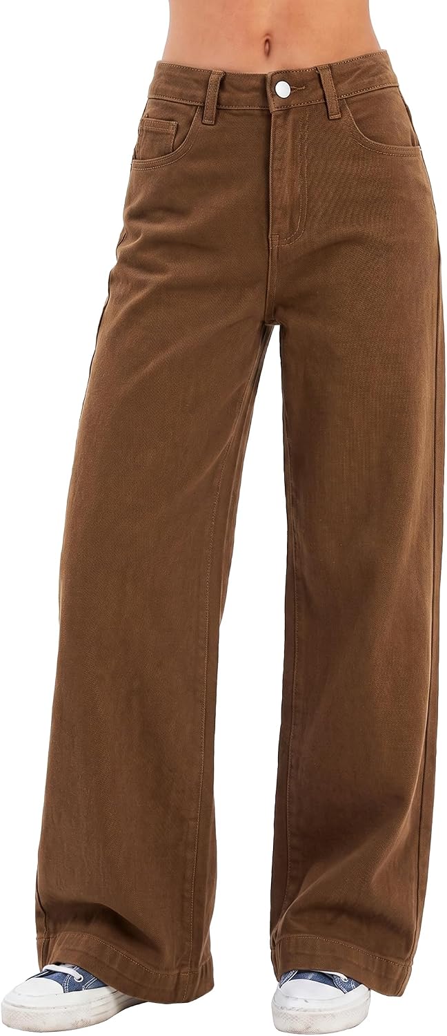 Women's High Waist Wide Leg Jeans - Stretchy Baggy Denim Trousers with Pockets for Relaxed Daily Wear - Small (10)
