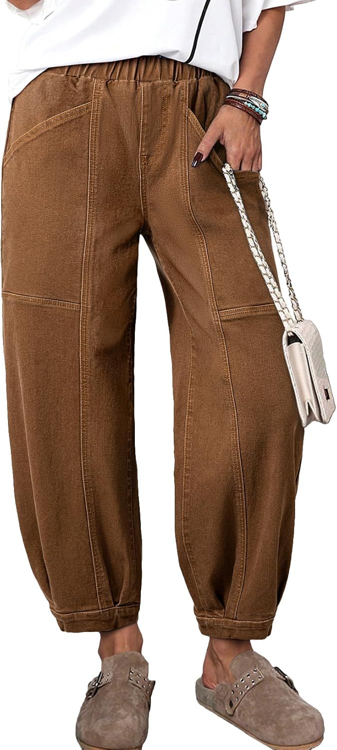 Women's High Waisted Barrel Jeans - Cropped Stretch Denim Ankle Pants for Western Weekend Outfits - 4