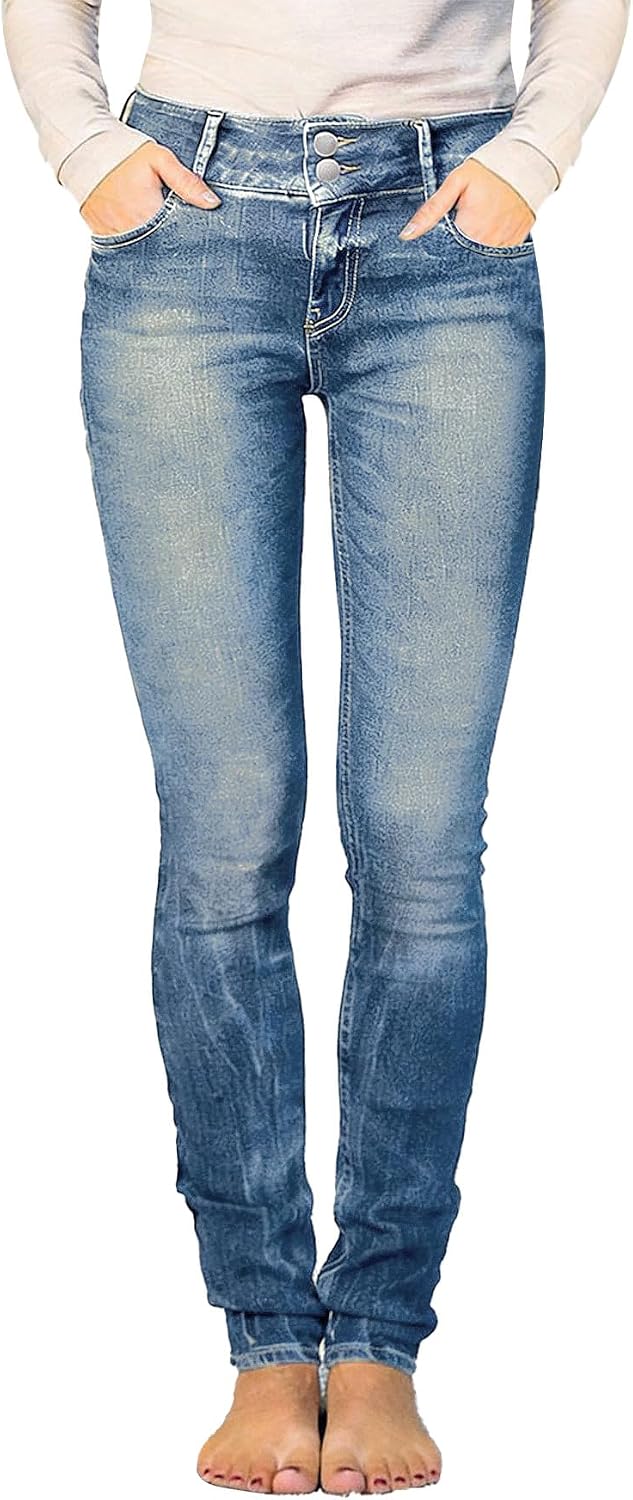 Women's High Rise Skinny Jeans - Butt Lifting Slim Fit Stretch Denim with a Double Button Closure - Ash Blue (7)