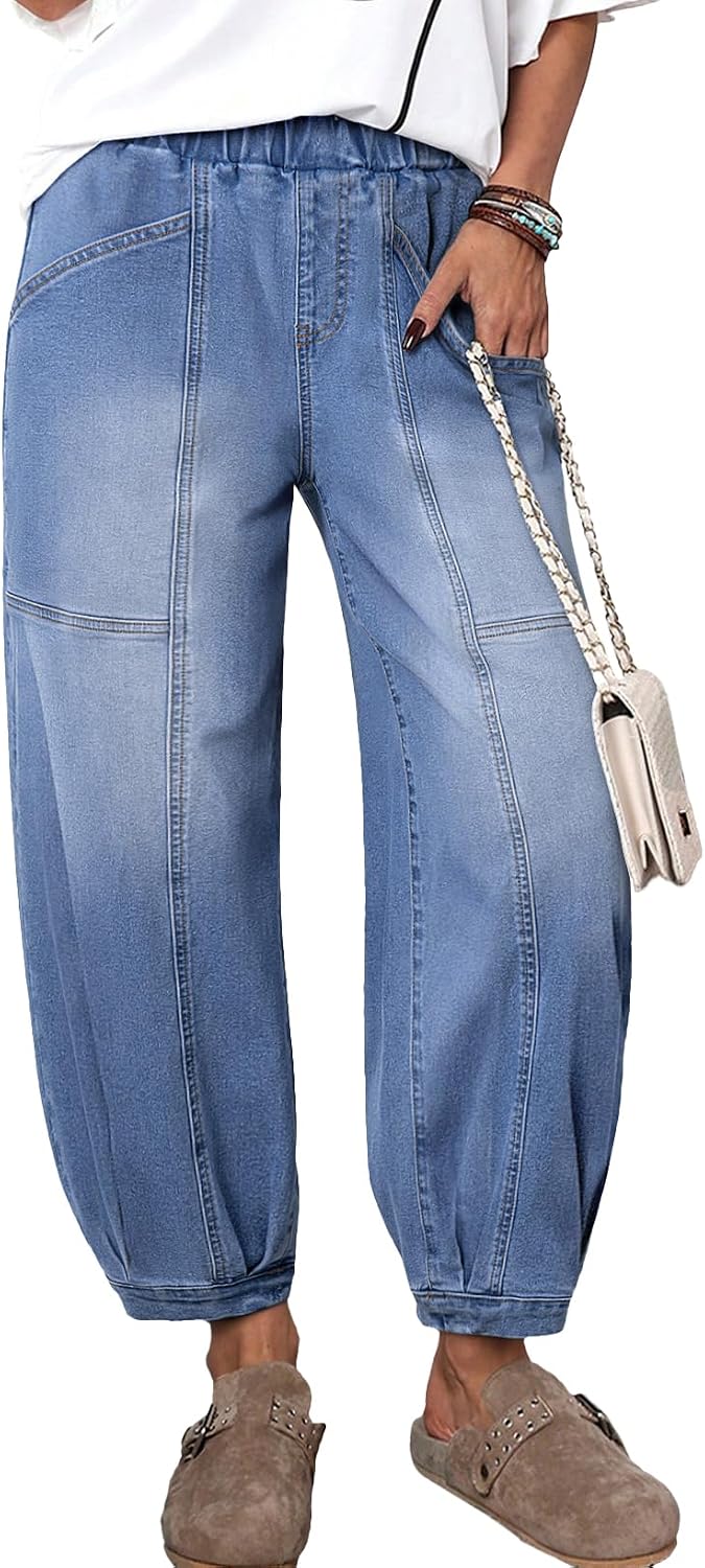 Women's High Waisted Barrel Jeans - Cropped Stretch Denim Ankle Pants for Western Weekend Outfits - 6