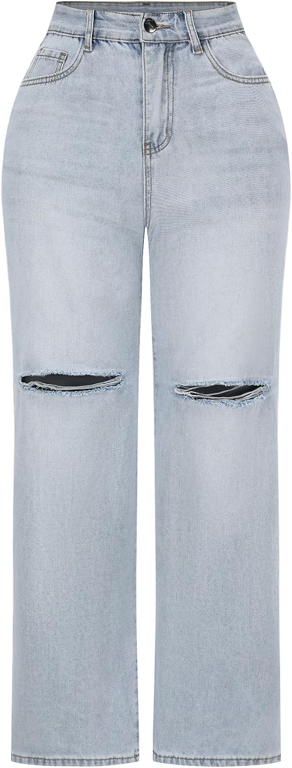 Women's High Waisted Wide Leg Jeans - Distressed Stretch Denim in Fourteen Washes for Casual Days - 10