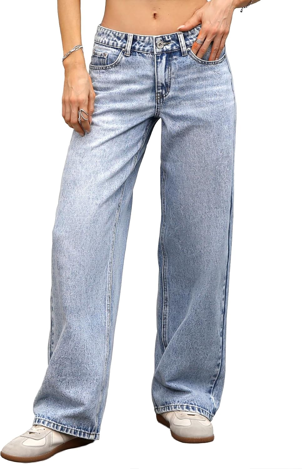 Women's Low Rise Baggy Jeans - Straight Leg Stretch Denim in a Loose Boyfriend Fit for Y2k Outfits - 2