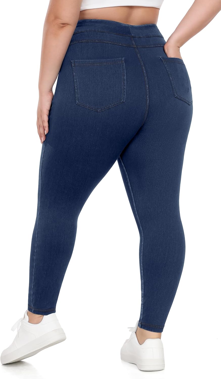 Women's Pull On Denim Jeggings - High Waist Skinny Leggings with Tummy Control and Four Pockets - Plus Size (15)