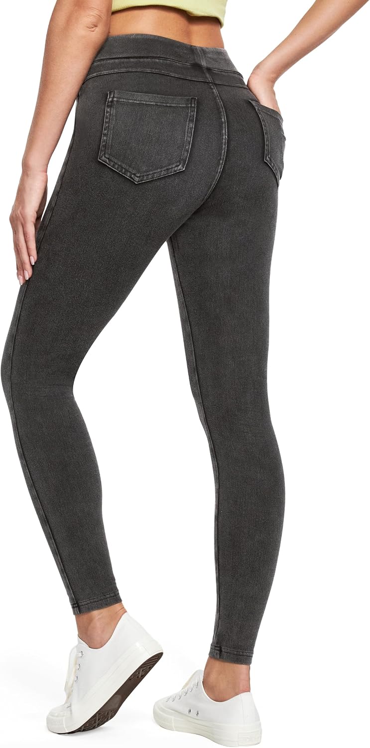 Women's Pull On Denim Jeggings - High Waist Skinny Leggings with Tummy Control and Four Pockets - Plus Size (11)