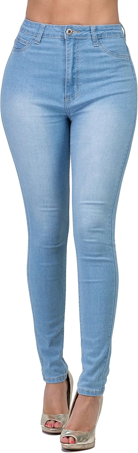 Women's Colored Skinny Jeans - High Rise Destroyed Ripped Stretch Denim in Olive, Mustard and Red - Large (28)