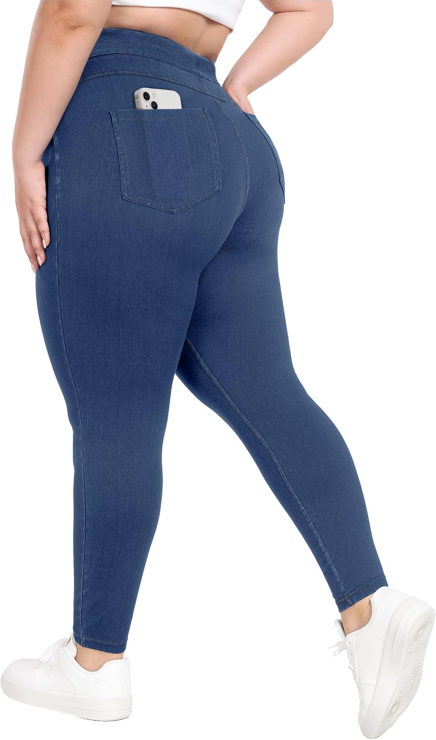 Women's Pull On Denim Jeggings - High Waist Skinny Leggings with Tummy Control and Four Pockets - Regular (19)