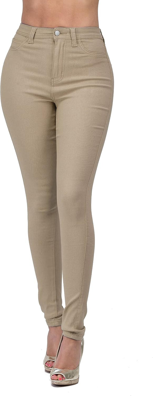 Women's Colored Skinny Jeans - High Rise Destroyed Ripped Stretch Denim in Olive, Mustard and Red - Small