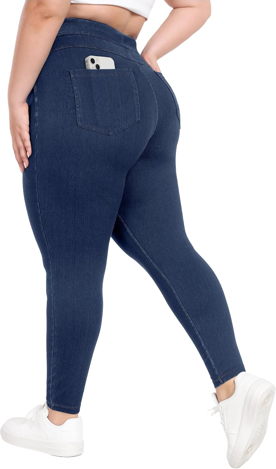 Women's Pull On Denim Jeggings - High Waist Skinny Leggings with Tummy Control and Four Pockets - Regular (18)
