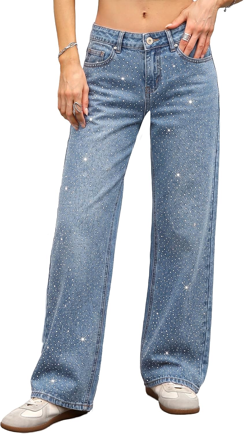 Women's Low Rise Baggy Jeans - Straight Leg Stretch Denim in a Loose Boyfriend Fit for Y2k Outfits - 2