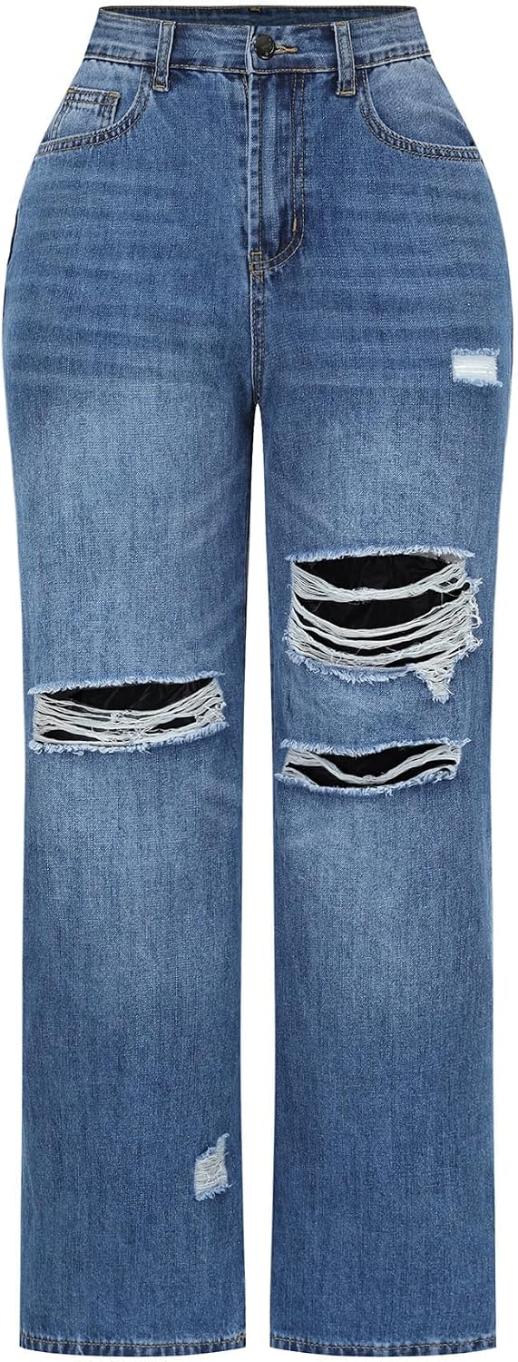 Women's High Waisted Wide Leg Jeans - Distressed Stretch Denim in Fourteen Washes for Casual Days - 6
