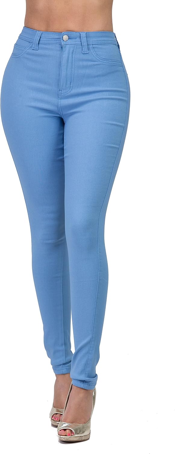 Women's Colored Skinny Jeans - High Rise Destroyed Ripped Stretch Denim in Olive, Mustard and Red - Large