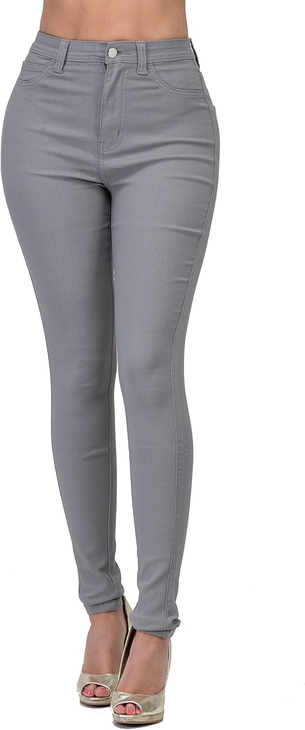 Women's Colored Skinny Jeans - High Rise Destroyed Ripped Stretch Denim in Olive, Mustard and Red - Large (25)
