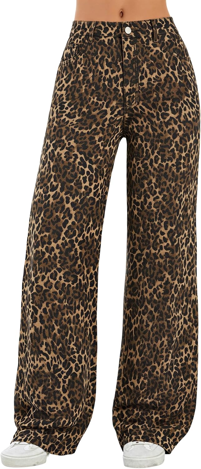 Women's High Waist Wide Leg Jeans - Stretchy Baggy Denim Trousers with Pockets for Relaxed Daily Wear - Small